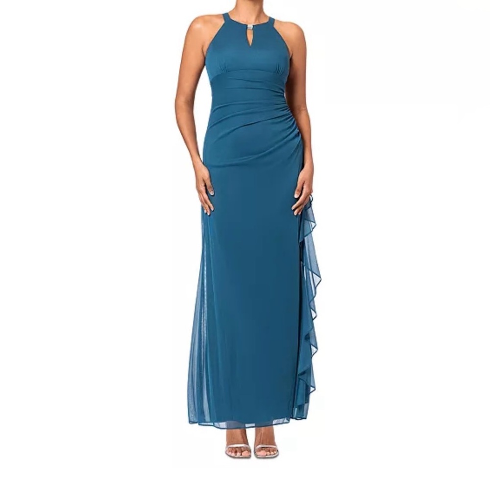 Betsy & Adam Womens 14 Emerald TealGreen Sleeveless Cocktail Formal  Gown Dress